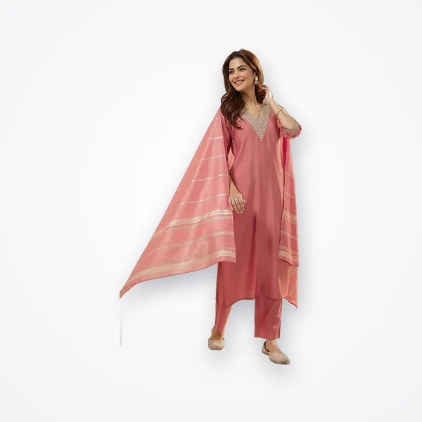 Libas Gerua Peach Embroidered Straight Suit Set with Dupatta