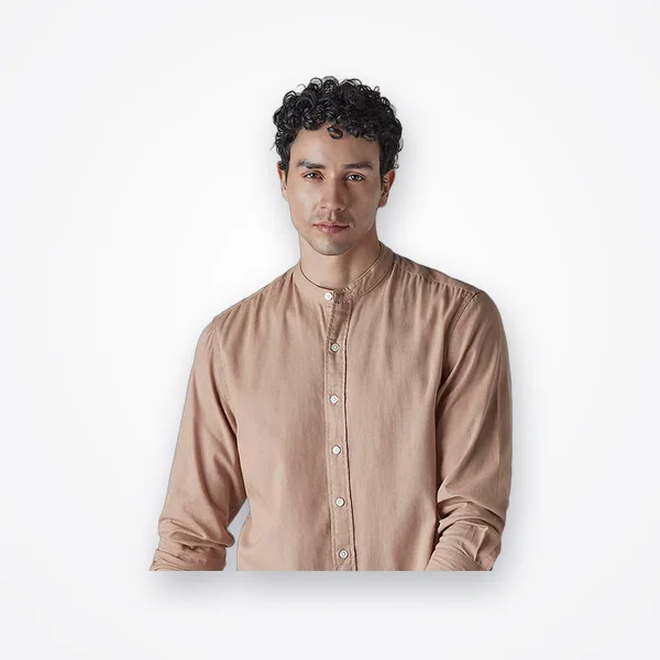 Levi's Men's Beige Solid Slim Fit Band Collar Shirt