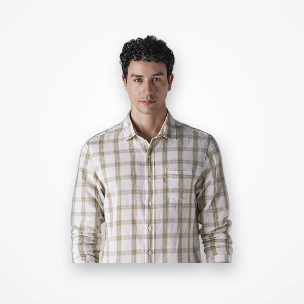 Levi's Men's Off White Checkered Slim Fit Shirt