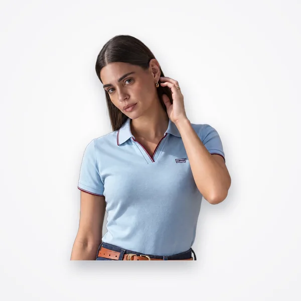 Levi's Women's Solid Light Blue Pique Polo T-shirt