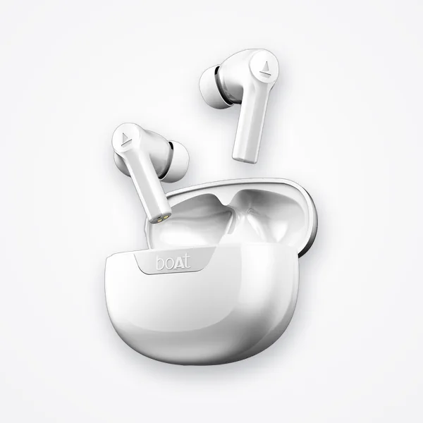 boAt Airdopes 300 Wireless Earbuds (50H Playback, Quad Mic AI ENx, Spatial Audio) - Chrome White