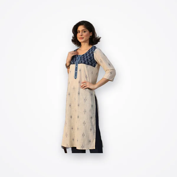 Libas Off White Ethnic Printed Cotton Blend Straight Suit Set