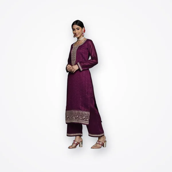 Libas Purple Embroidered Silk Blend Pakistani Suit Set with Dupatta
