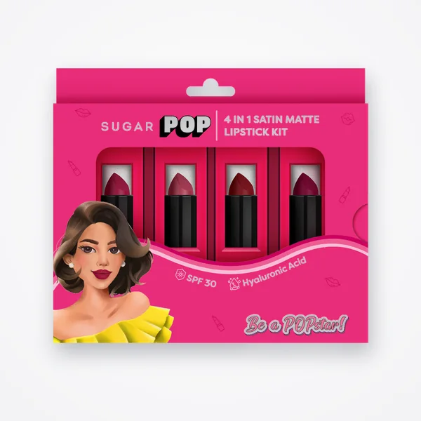 SUGAR POP 4 in 1 Satin Matte Lipstick Kit - 02 Nude Charm