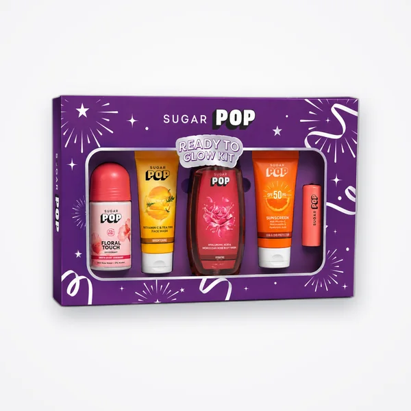 SUGAR POP Ready to Glow Kit (Face Wash, SPF 50 Sunscreen, Body Wash, Lip Balm, Roll-On)