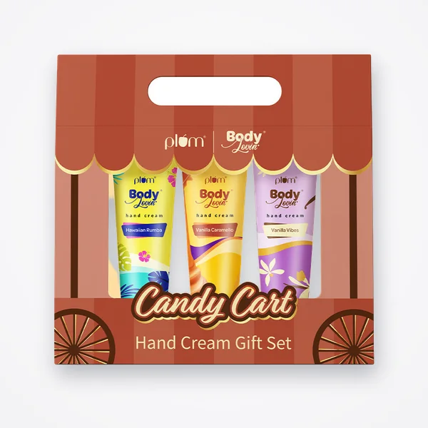 Plum BodyLovin' Candy Cart Hand Cream Gift Set (Hawaiian Rumba, Vanilla Caramello, Vanilla Vibes)