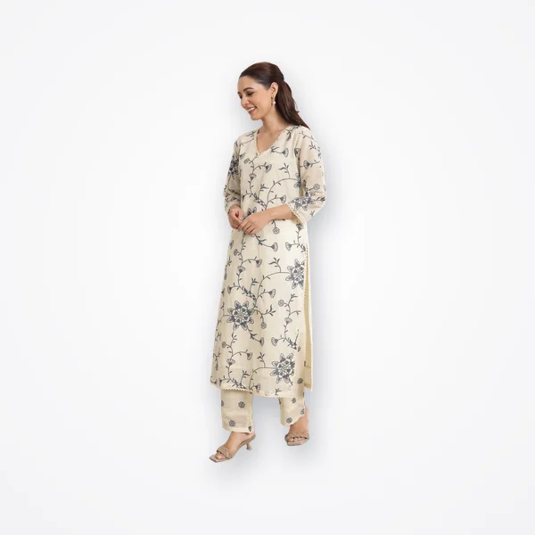 Libas Off White Embroidered Cotton Straight Suit Set With Dupatta