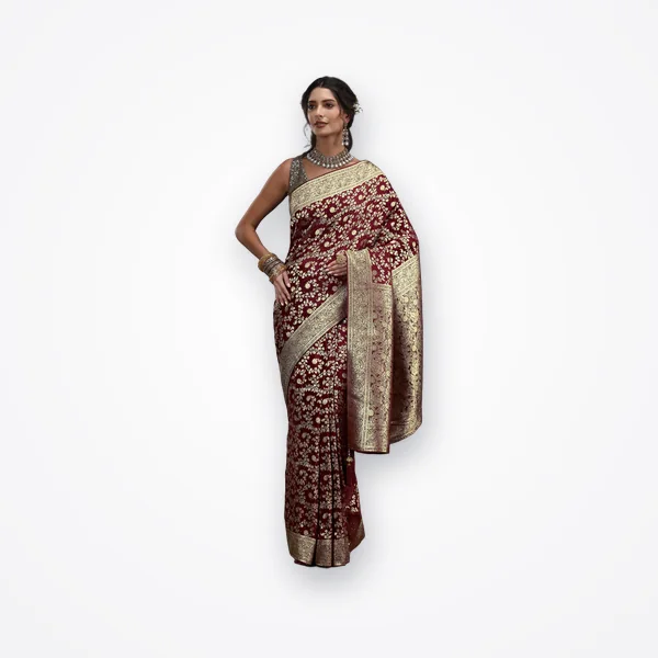 Libas Maroon Banarasi Brocade Saree