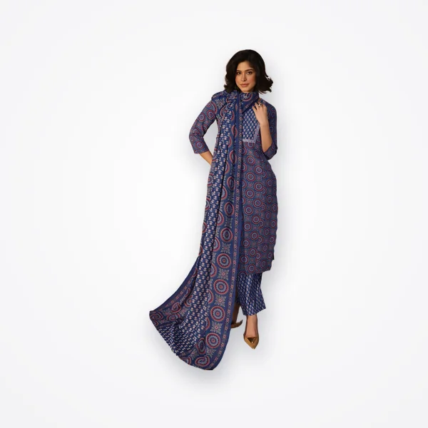 Gerua by Libas Blue Ethnic Printed Cotton Straight Suit Set with Dupatta