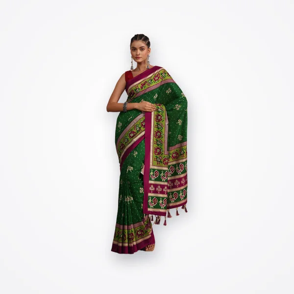 Libas Green Patola Printed Silk Blend Saree