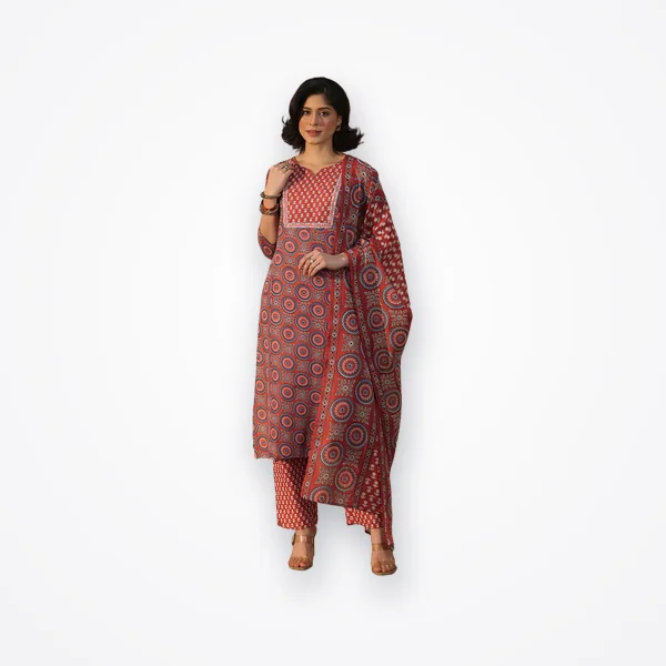 Libas Gerua Maroon Ethnic Printed Straight Suit Set