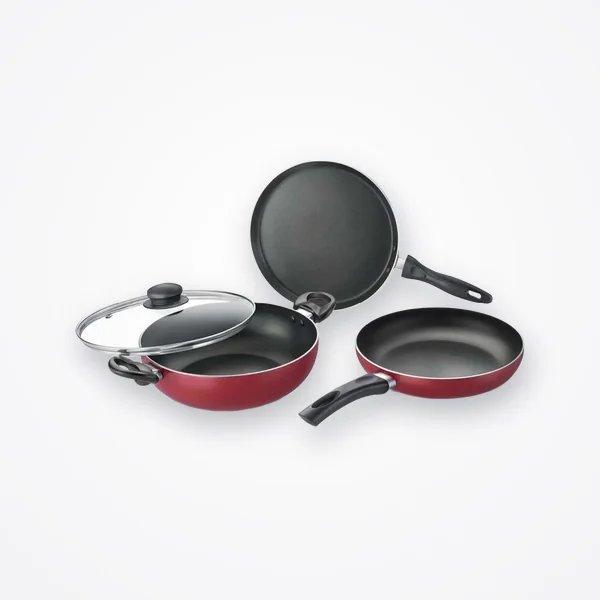 Prestige Omega Deluxe Plus Red 3-Piece Non-Stick Cookware Set