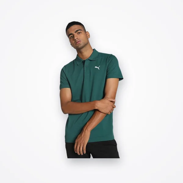 Puma Men's Green Cotton Slim Fit Texture Polo T-Shirt