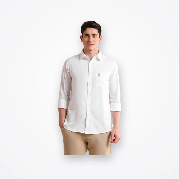 U.S. Polo Assn. Men's White Regular Fit Cotton Shirt