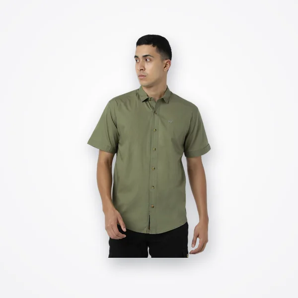 Wildcraft Men's Olive Cotton Regular Fit Shirt