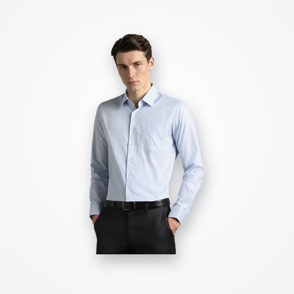 Van Heusen Blue Cotton Slim Fit Checks Shirt