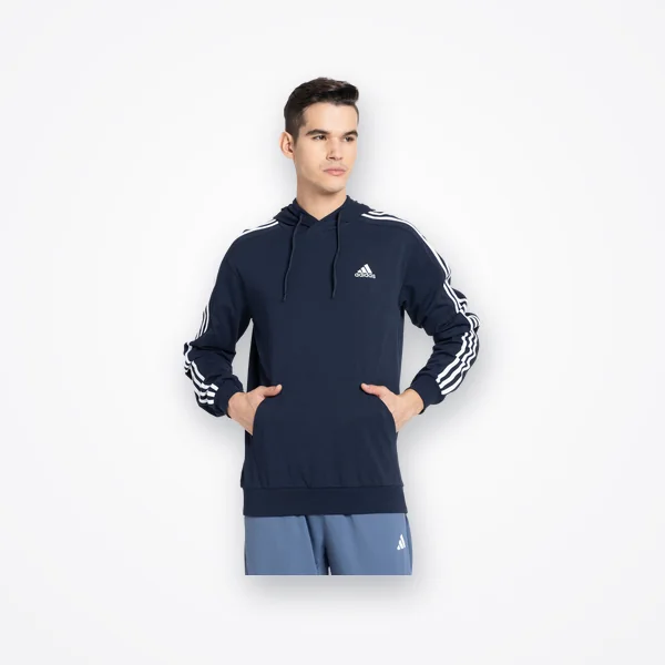 Adidas Men's Navy 3-Stripes Fleece Hoodie