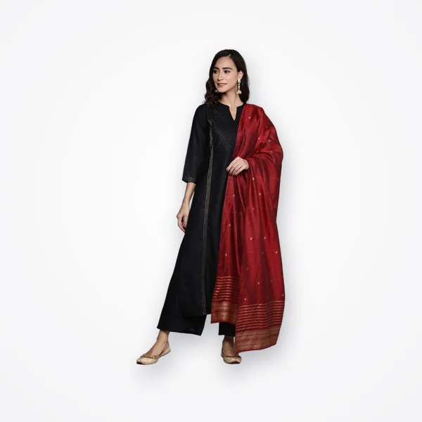 Libas Black Cotton Striped Kurta Palazzo Set With Dupatta
