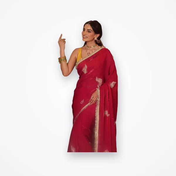Libas Ruby Red Embellished Silk Blend Saree