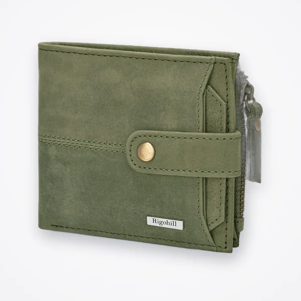 Rigohill Doger Olive Green Leather Wallet For Men, 2 Card Slot