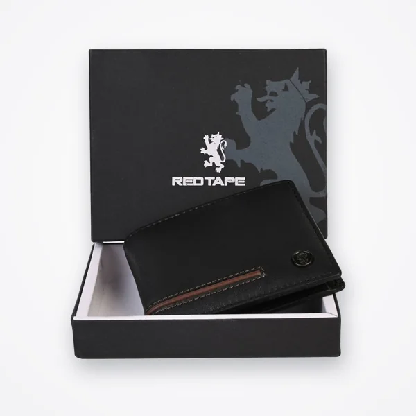 Red Tape Black & Brown Leather Bi-Fold Wallet for Men