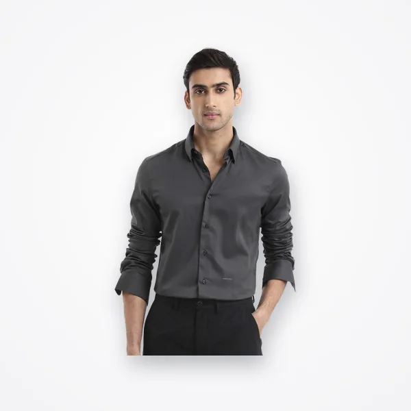 Rare Rabbit Men's Grey Regular Fit Solid Satin Shirt