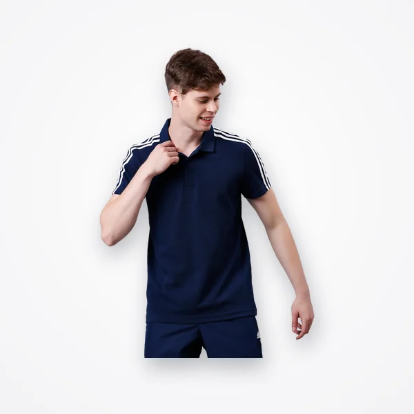 adidas Men's Navy Blue Base 3-Stripes Polo T-Shirt